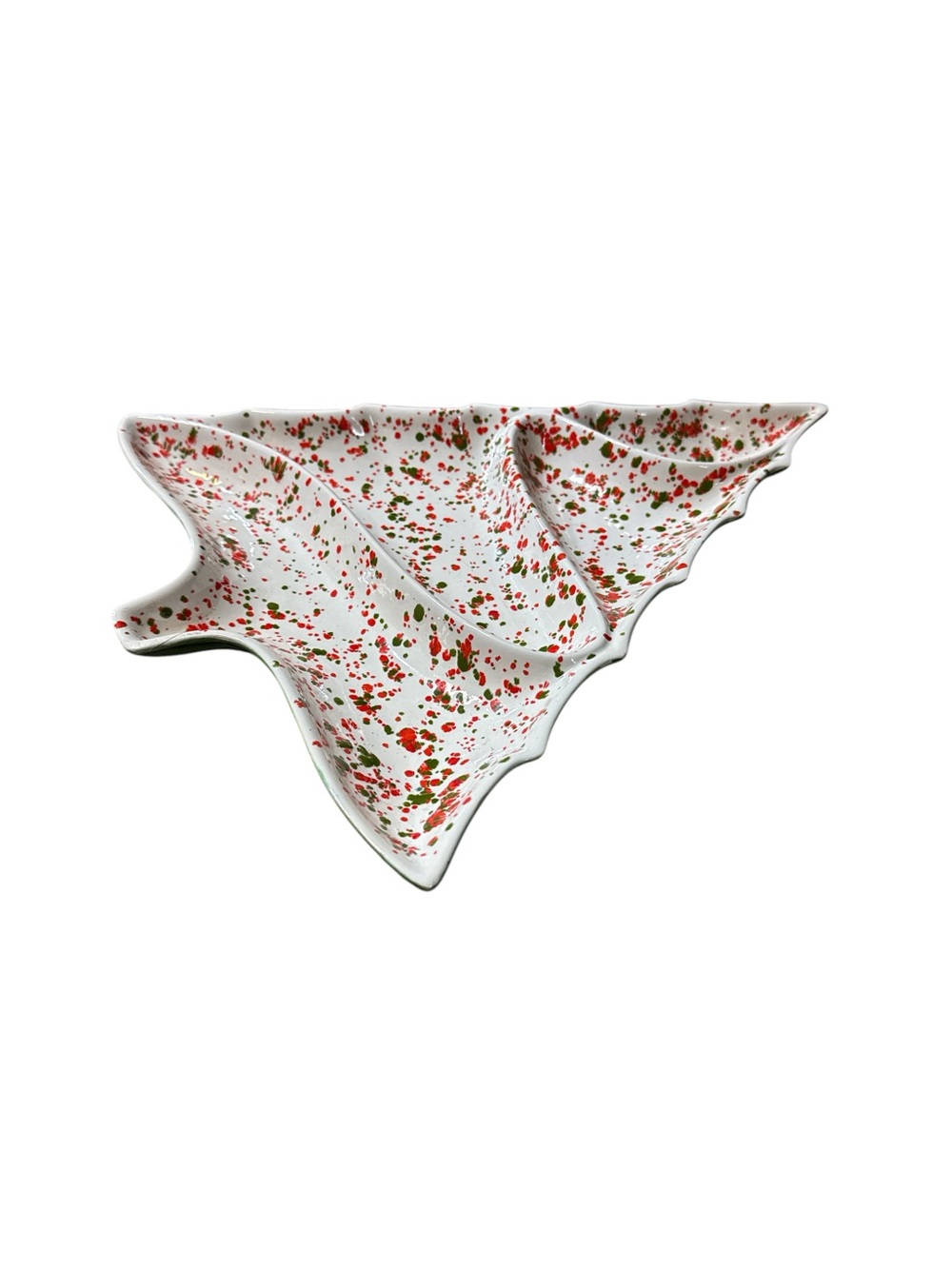 Vintage 1970s Atlantic Mold Ceramic Christmas Tree Divided Serving Platter 15.5” - Picture 3 of 5